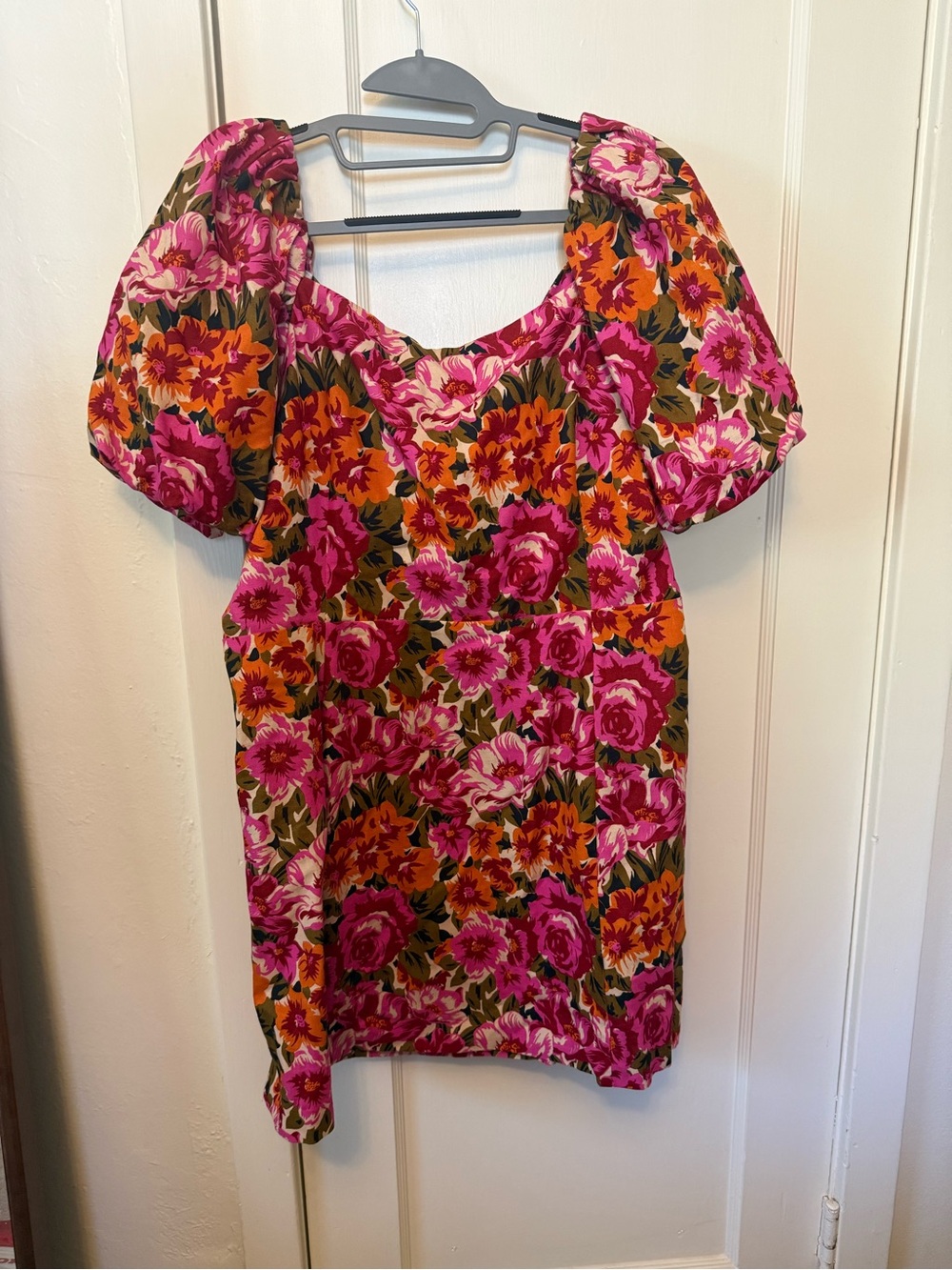 Sezane Floral Puff-Sleeve Tunic in Pink & Orange